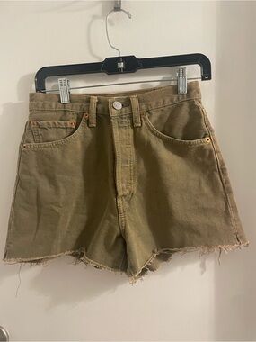 RE/DONE size 25 washed sage green original 50s cutoff button fly shorts